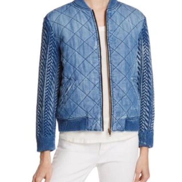 Anthropologie Cloth & Stone Quilted Chambray Bomber Jacket Small - Picture 9 of 10